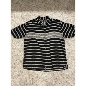 CLAUDIO NUCCI Button Up Short Sleeve Men’s Shirt - XL - Striped Black/Floral